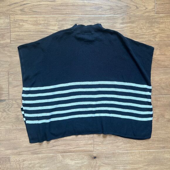 J.Crew Factory Poncho Sweater One Size Black/White Striped Wool Blend - Picture 2 of 7
